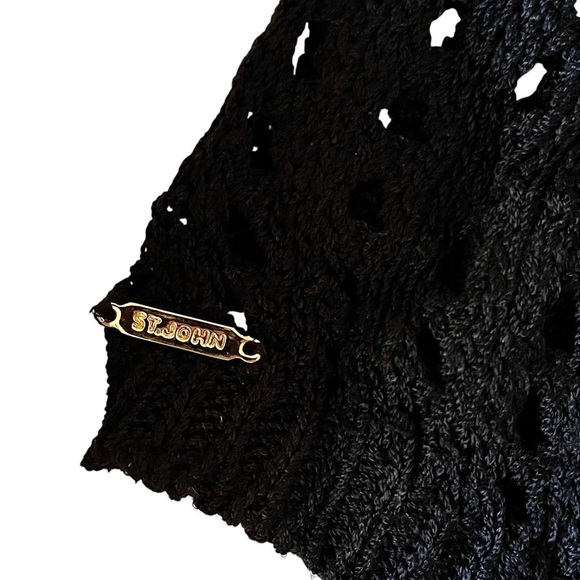 St. John Sport by Marie Gray black wool open-knit crochet cropped sweater top - Picture 5 of 9